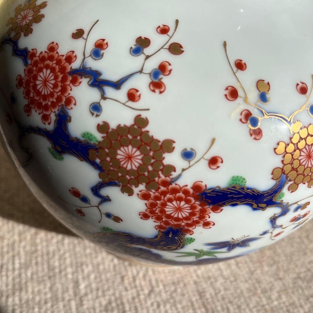 花柄金彩陶器花瓶 丸型　 深川製