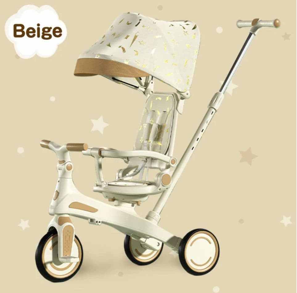 【新品】多機能三輪車 ベージュ 7in1 折りたたみ式 安全設計1歳〜5歳