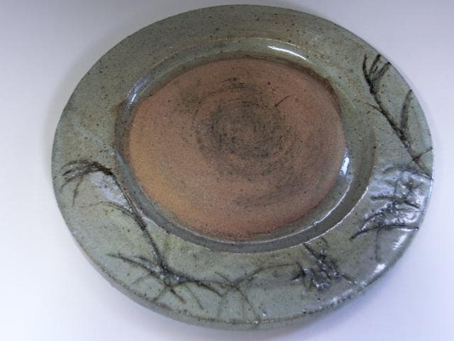 硯■桂川硯 唐草文丸陶硯 陶器硯 書道道具 骨董品 古美術■