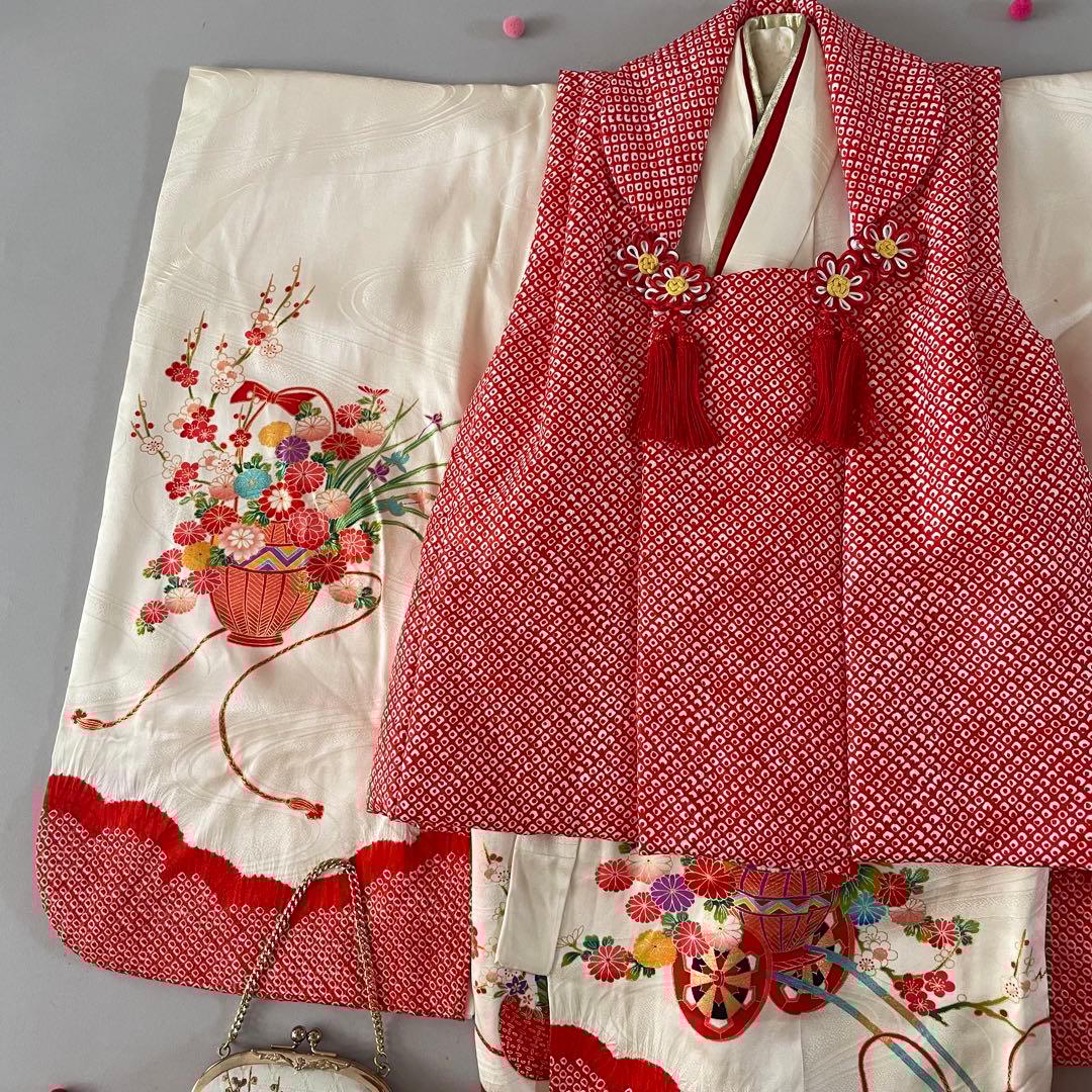 七五三　３歳　女の子　正絹お着物セット　被布コーデ