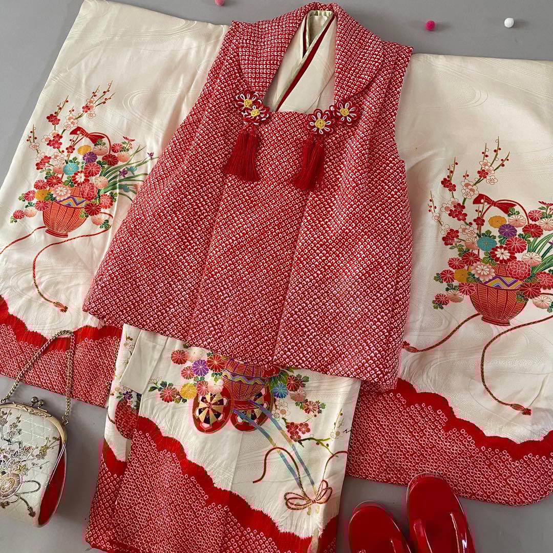 七五三　３歳　女の子　正絹お着物セット　被布コーデ