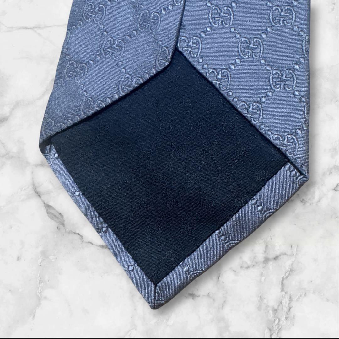 【未使用に近い】GUCCI グッチ　ネクタイ　gg柄　シルバーグレー