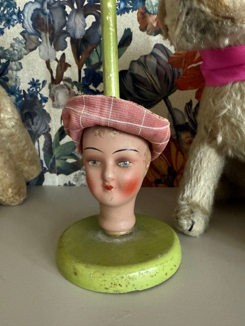 ドールヘッド付きハットスタンド　アンティーク