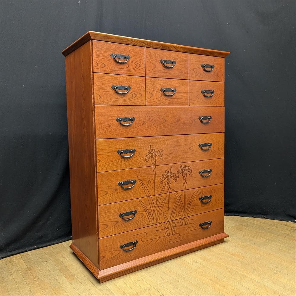 民芸家具　天然木　整理箪笥　箪笥　タンス　たんす　ハイチェスト　チェスト　引出し