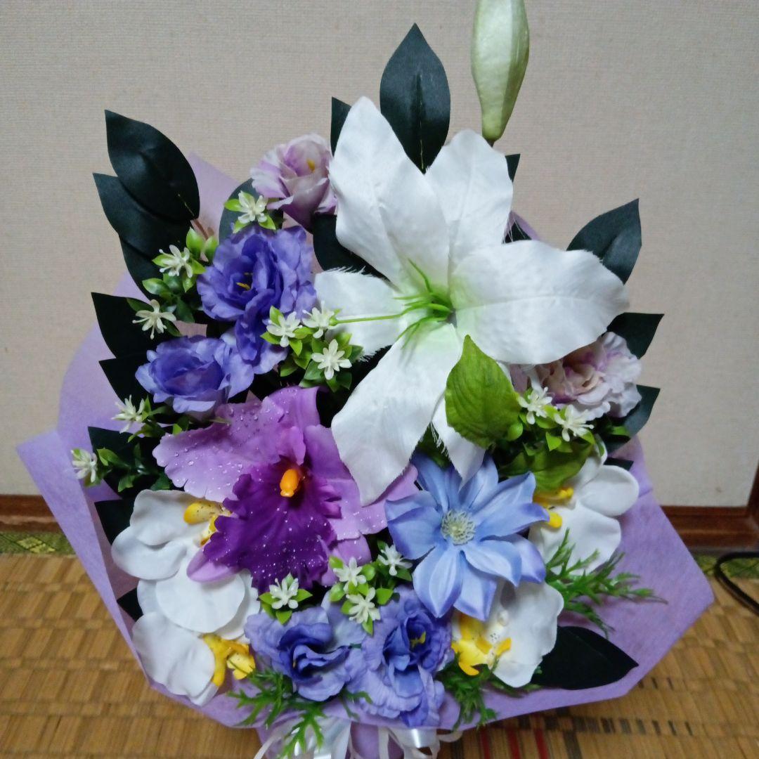 仏花　お供え花　初盆　造花　百合　カトレア　アレンジ