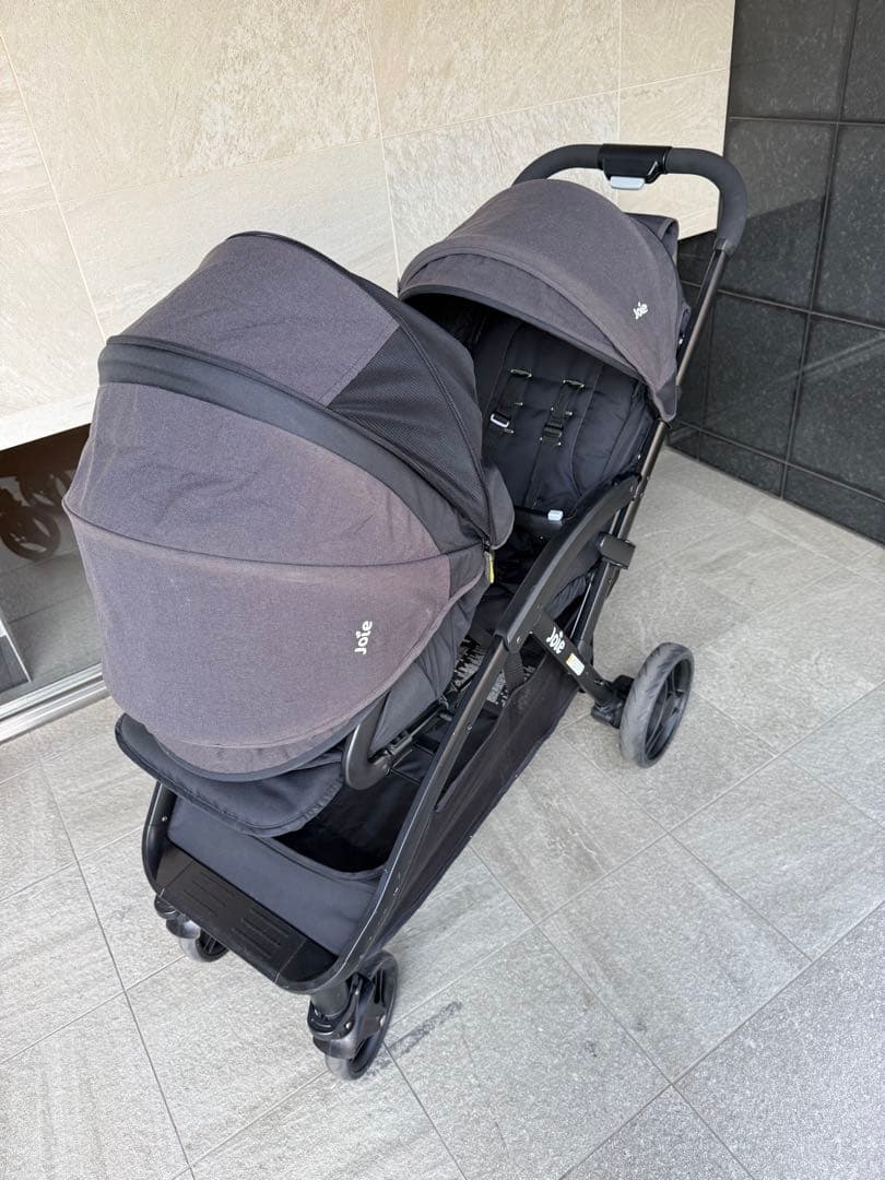 美品カトージJoie エヴァライトデュオ2人乗りベビーカー　レインカバー付き