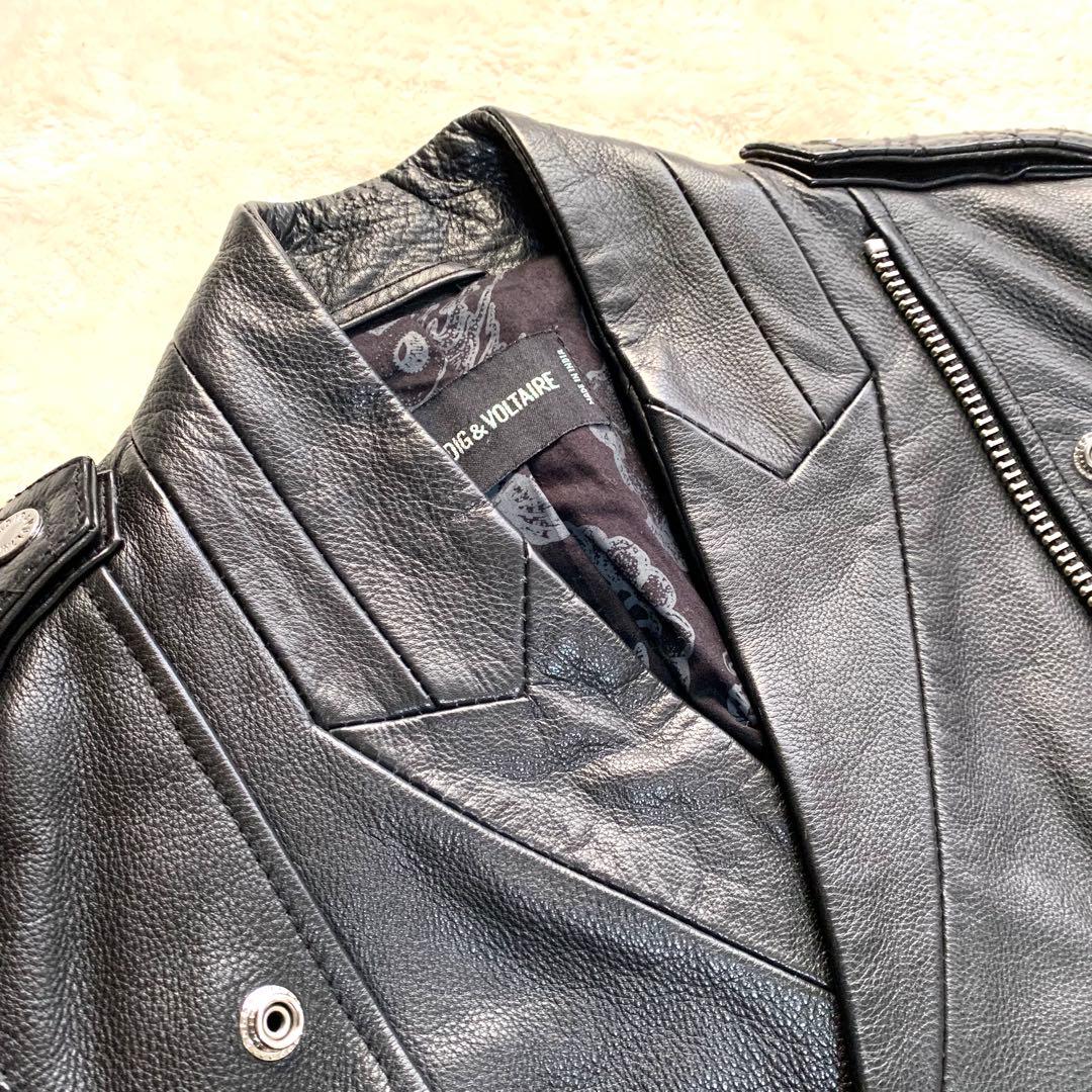 ✨美品✨ ZADIG&VOLTAIRE カウレザー ダブルライダース 星刺繍 黒