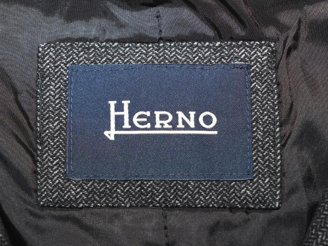 HERNO ヘルノ ベルト付きヘリンボーン中綿比翼コート48