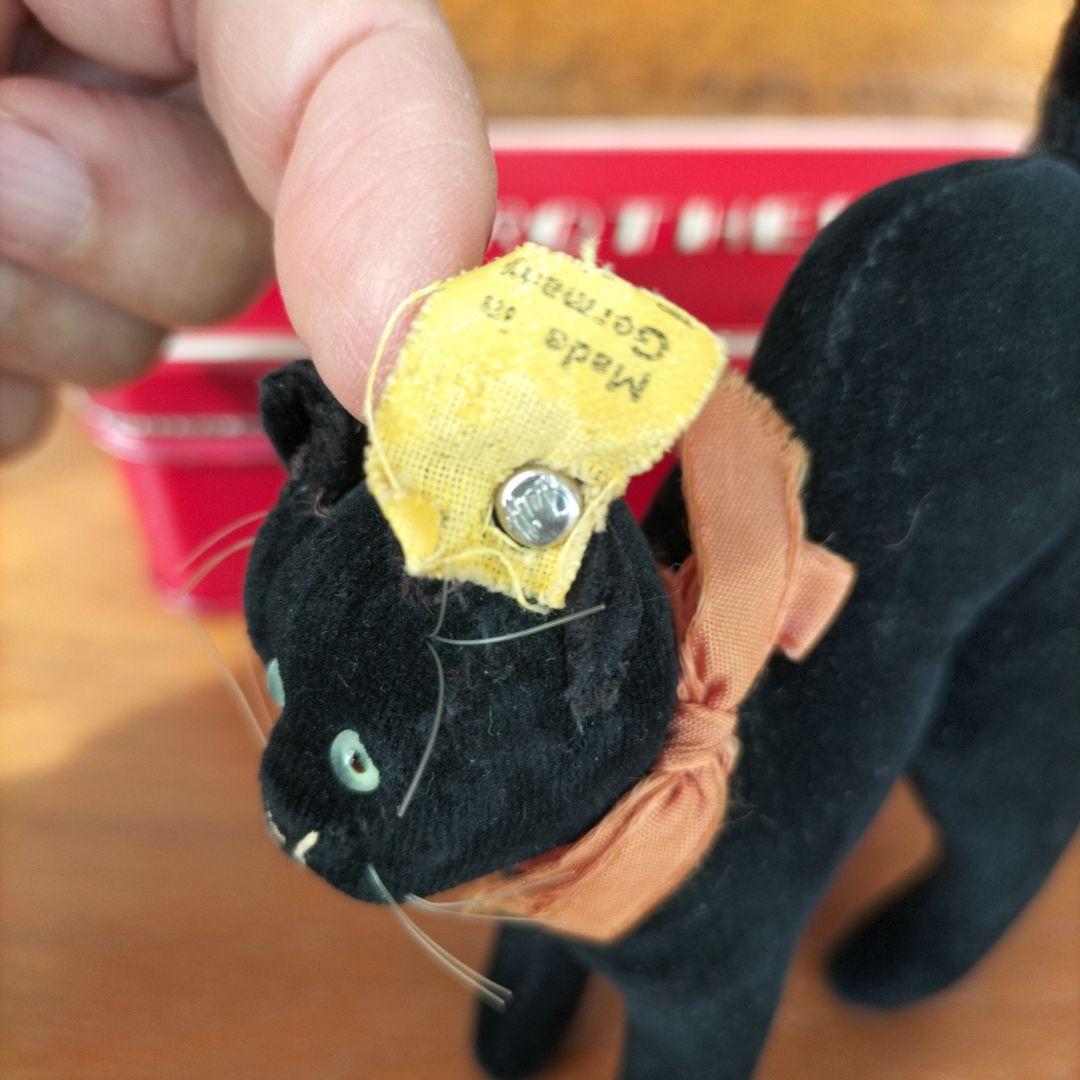 ビンテージ　シュタイフ　トム　キャット　黒猫　別珍製　高さ１０cm　②