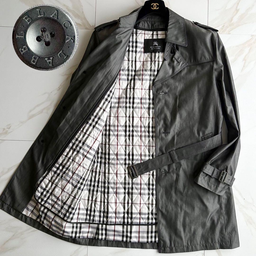 美品◆バーバリーブラックレーベル ライナー ベルト付 トレンチコート 光沢 XL
