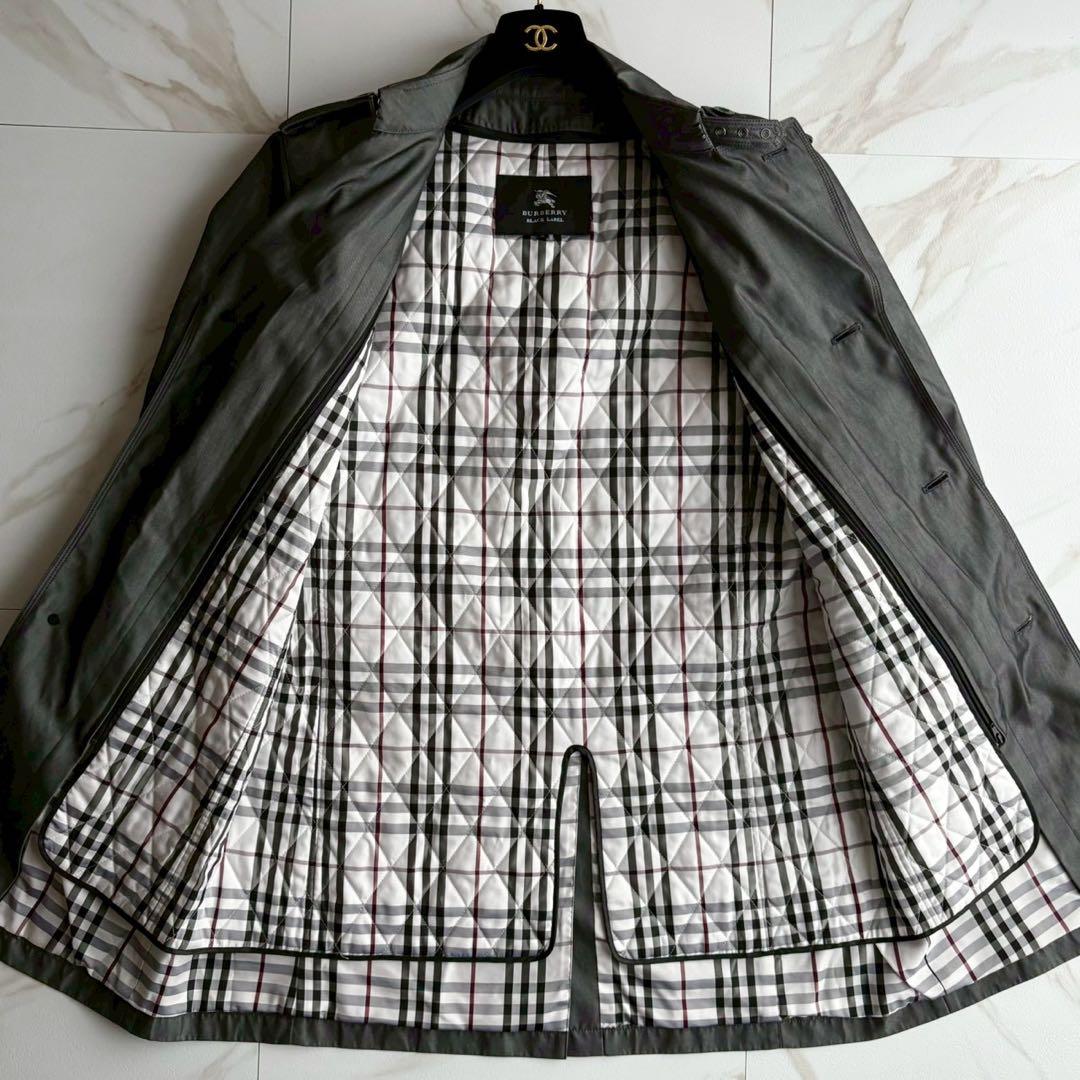 美品◆バーバリーブラックレーベル ライナー ベルト付 トレンチコート 光沢 XL