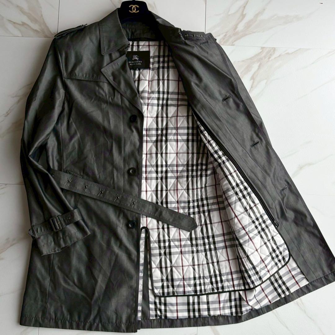 美品◆バーバリーブラックレーベル ライナー ベルト付 トレンチコート 光沢 XL