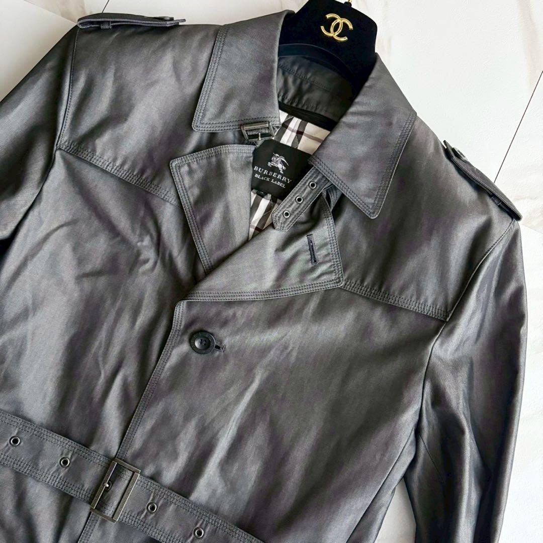 美品◆バーバリーブラックレーベル ライナー ベルト付 トレンチコート 光沢 XL