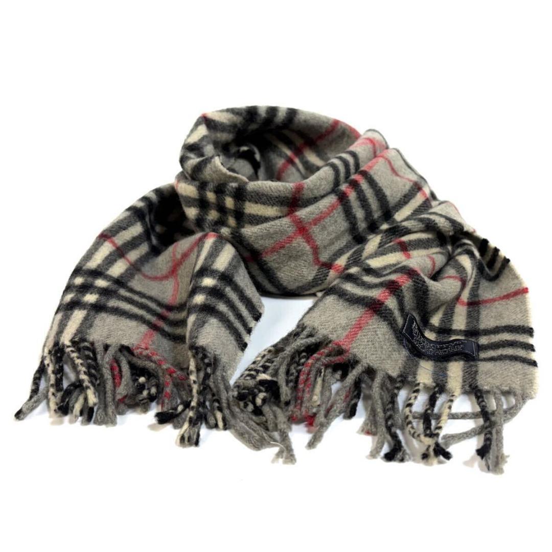 【美品】BURBERRY カシミヤ マフラー グレー ノバチェック英国製 希少品