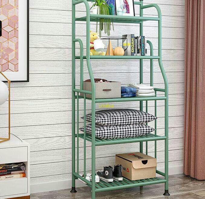 置物棚 5段 台所収納棚、花棚 多機能収納棚 グリーン55