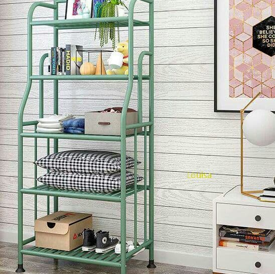 置物棚 5段 台所収納棚、花棚 多機能収納棚 グリーン55