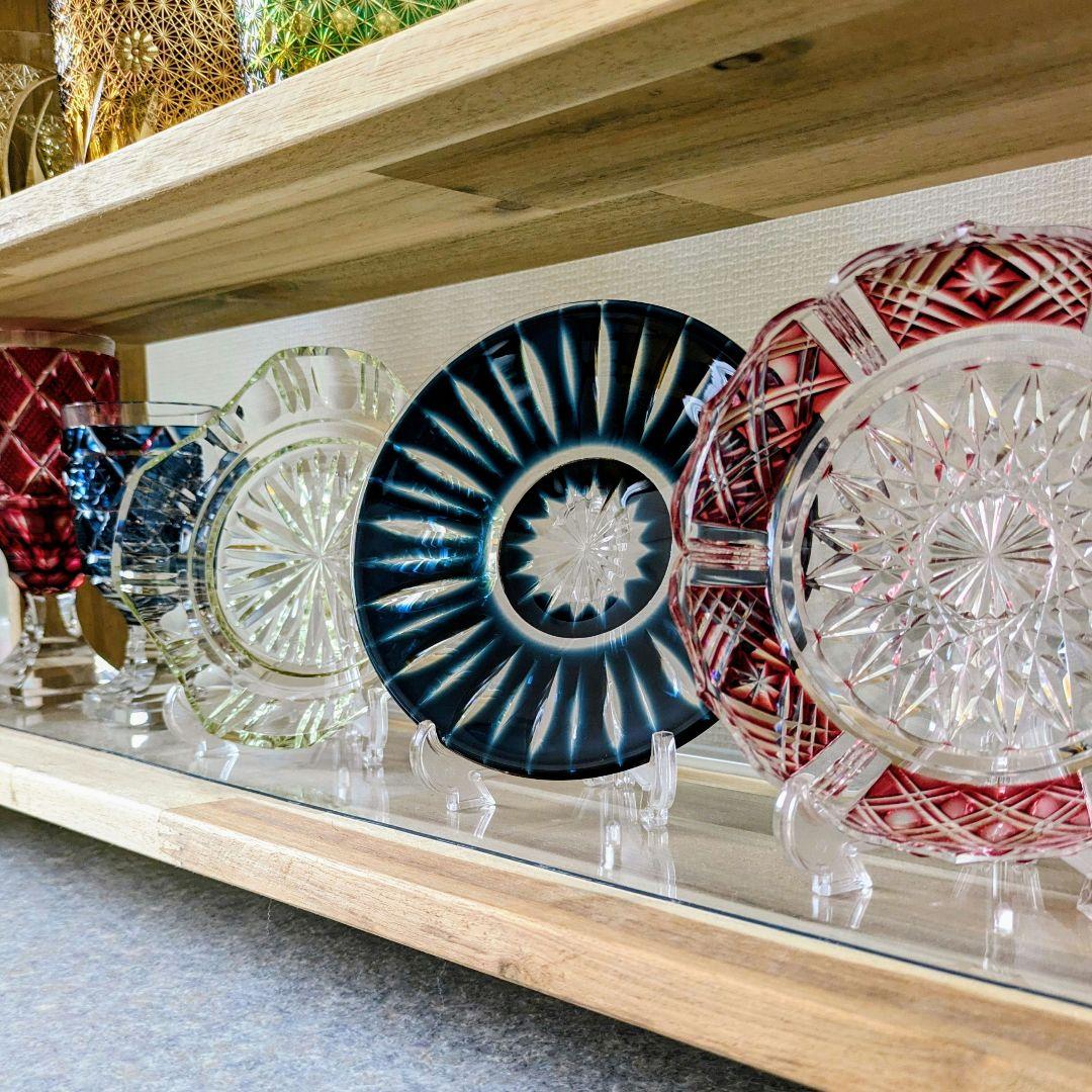 薩摩切子　藍色被せ皿・古式角皿 セット　【 薩摩びーどろ工芸 】