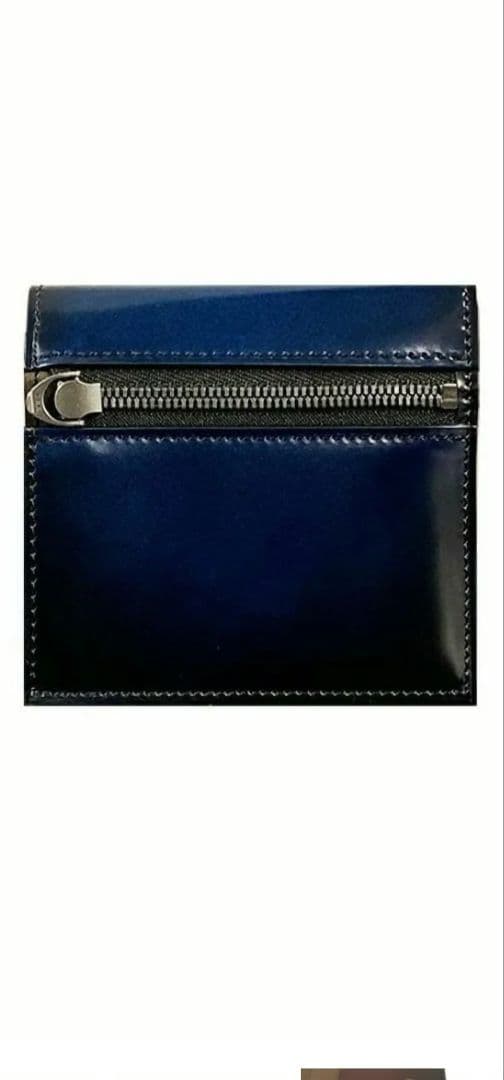 yuhaku ユハク YFC122 コードバン小銭入れ付き薄型二つ折り財布ブルー