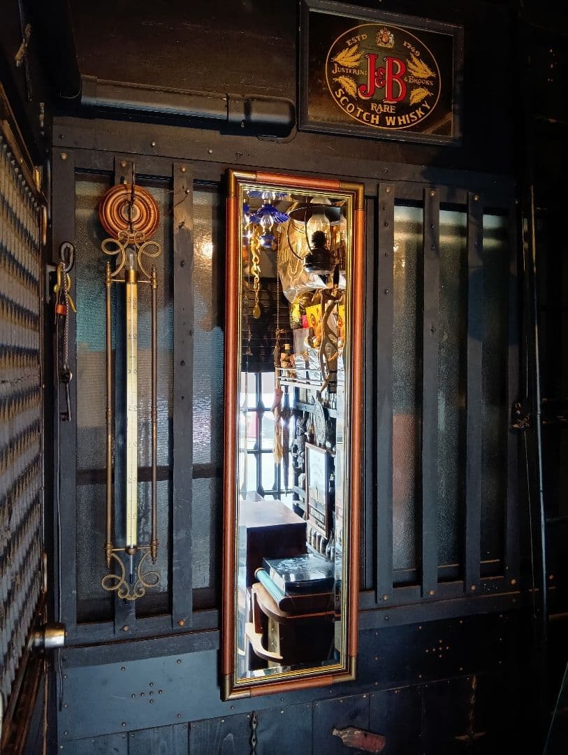 イタリア製　ウォールナット　ブラス　真鍮　金具　ビンテージ　ウォールミラー　姿見