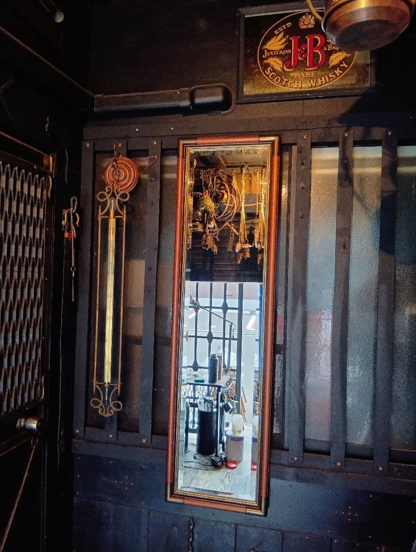 イタリア製　ウォールナット　ブラス　真鍮　金具　ビンテージ　ウォールミラー　姿見