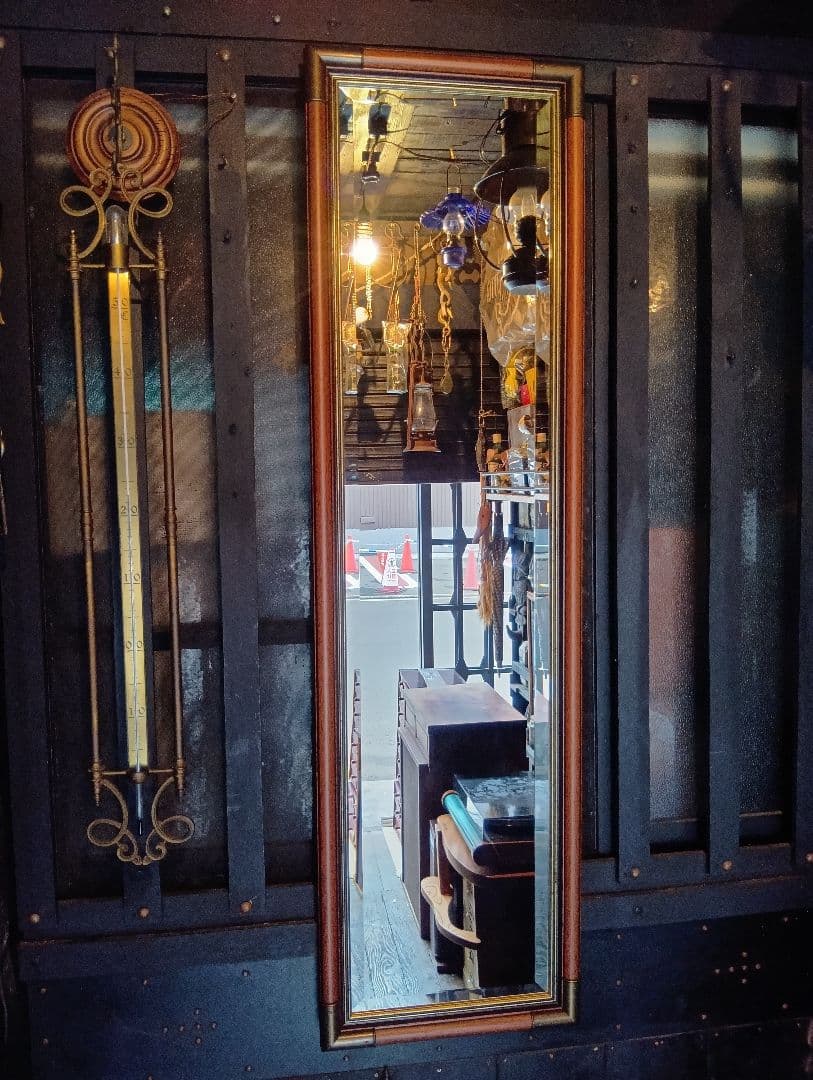 イタリア製　ウォールナット　ブラス　真鍮　金具　ビンテージ　ウォールミラー　姿見