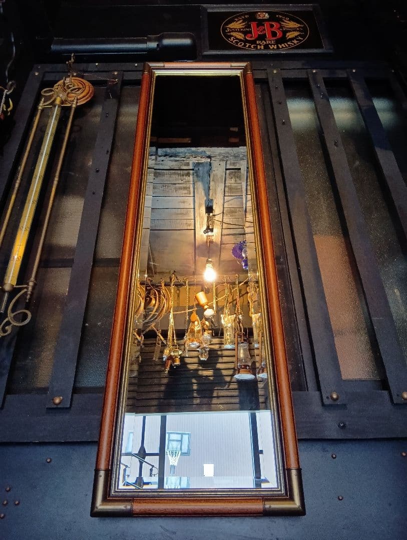 イタリア製　ウォールナット　ブラス　真鍮　金具　ビンテージ　ウォールミラー　姿見