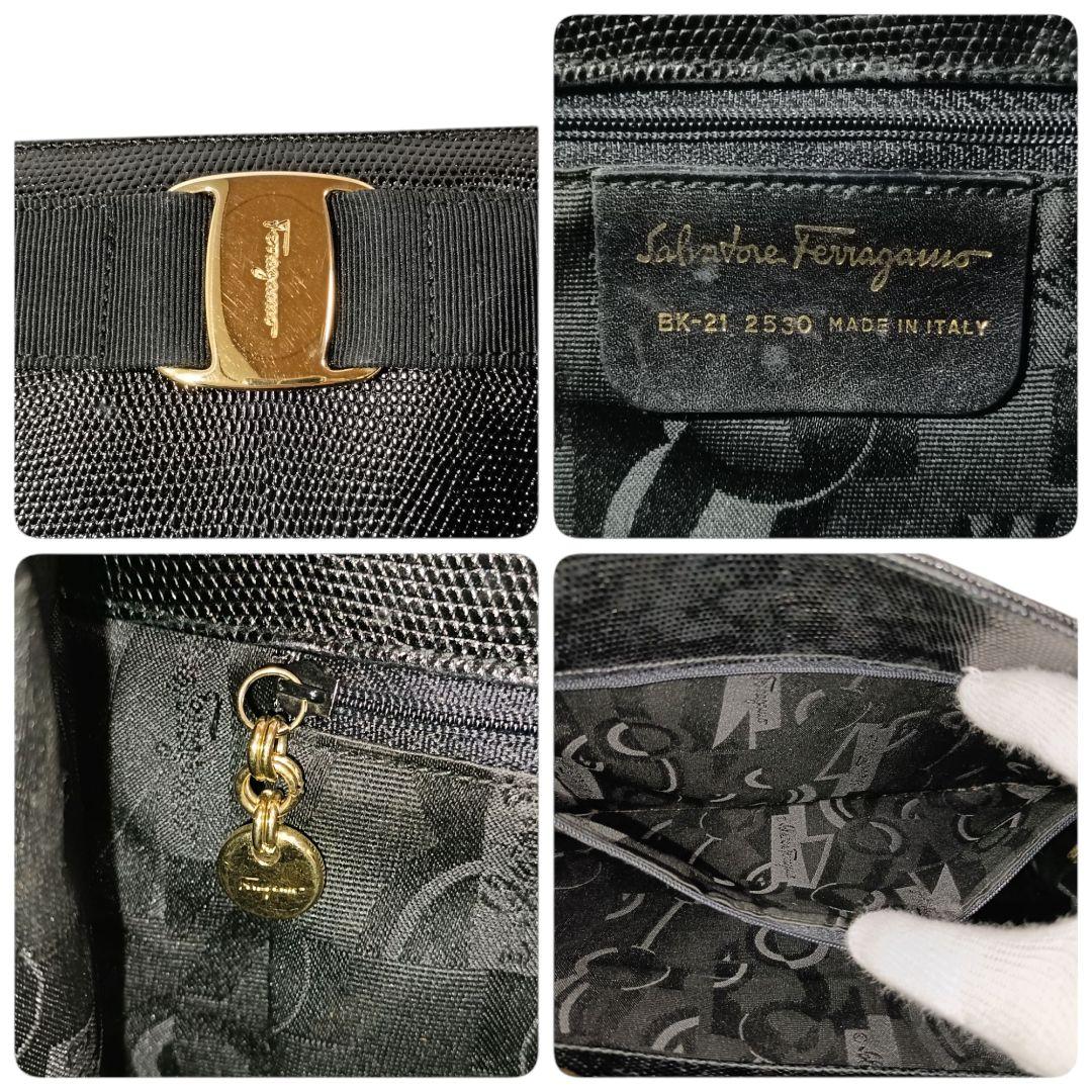 正規品 フェラガモ トートバッグ ヴァラ リザード生地 黒 ブラック A4収納