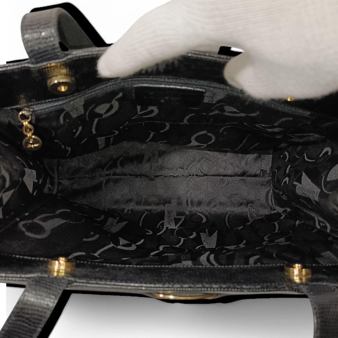 正規品 フェラガモ トートバッグ ヴァラ リザード生地 黒 ブラック A4収納