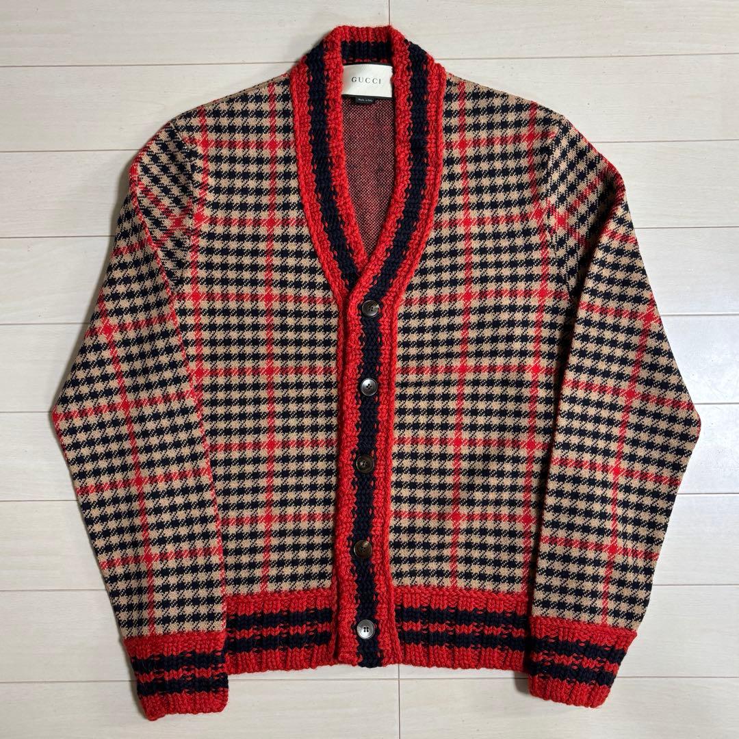 GUCCI グッチ チェック 千鳥格好 ニット カーディガン