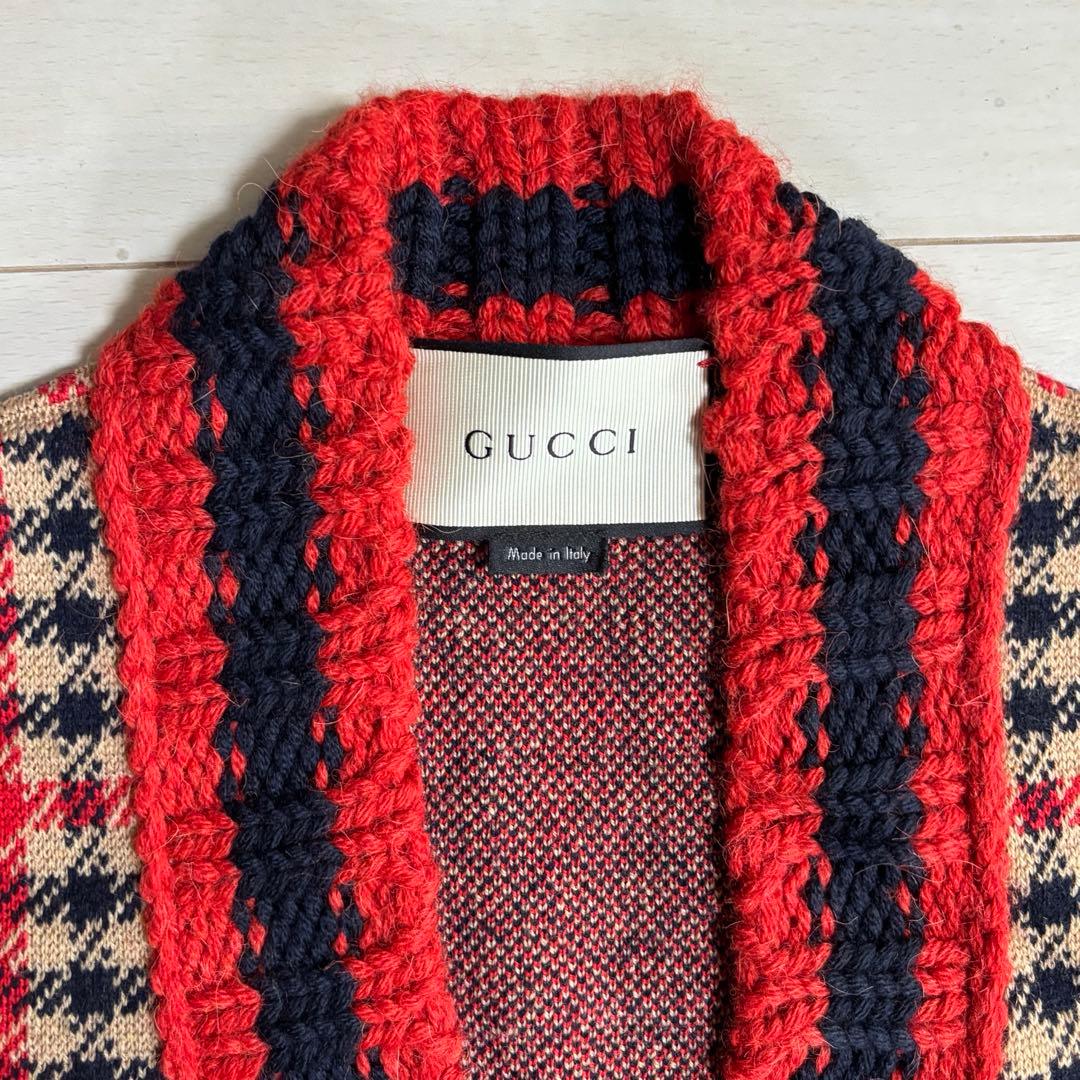 GUCCI グッチ チェック 千鳥格好 ニット カーディガン