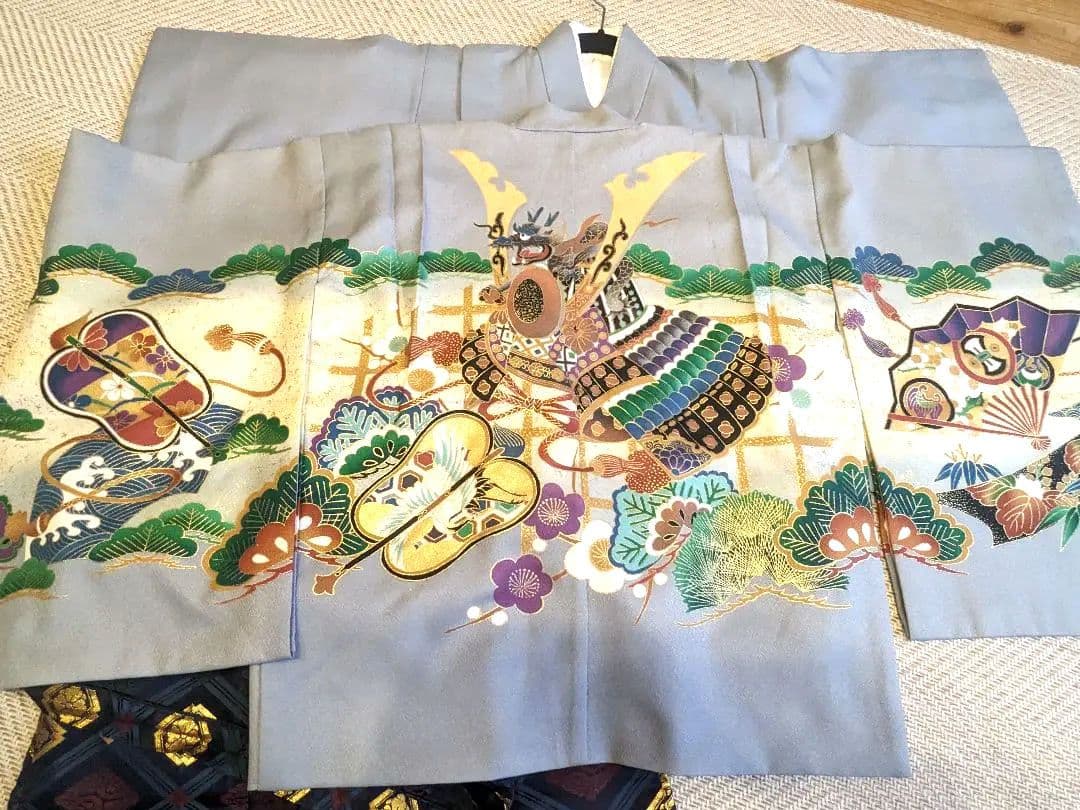 男の子 七五三・5歳・化繊・袴と着物のセット　しちごさん　フルセット