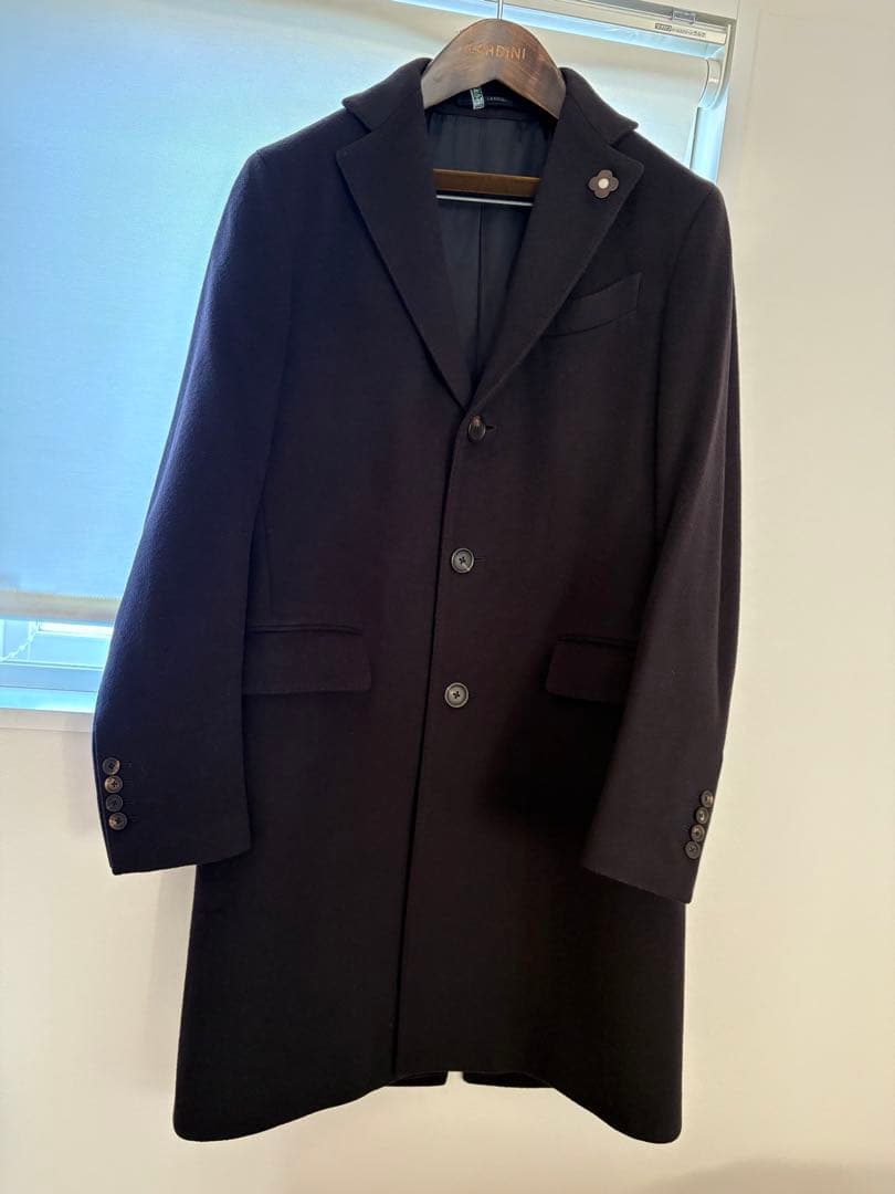 【美品】LARDINI チェスターコート ラルディーニ ネイビー46