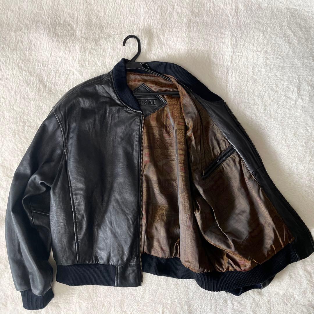 【3L相当】BARISAL 羊革　裏地総柄　 A-2 フライトジャケット