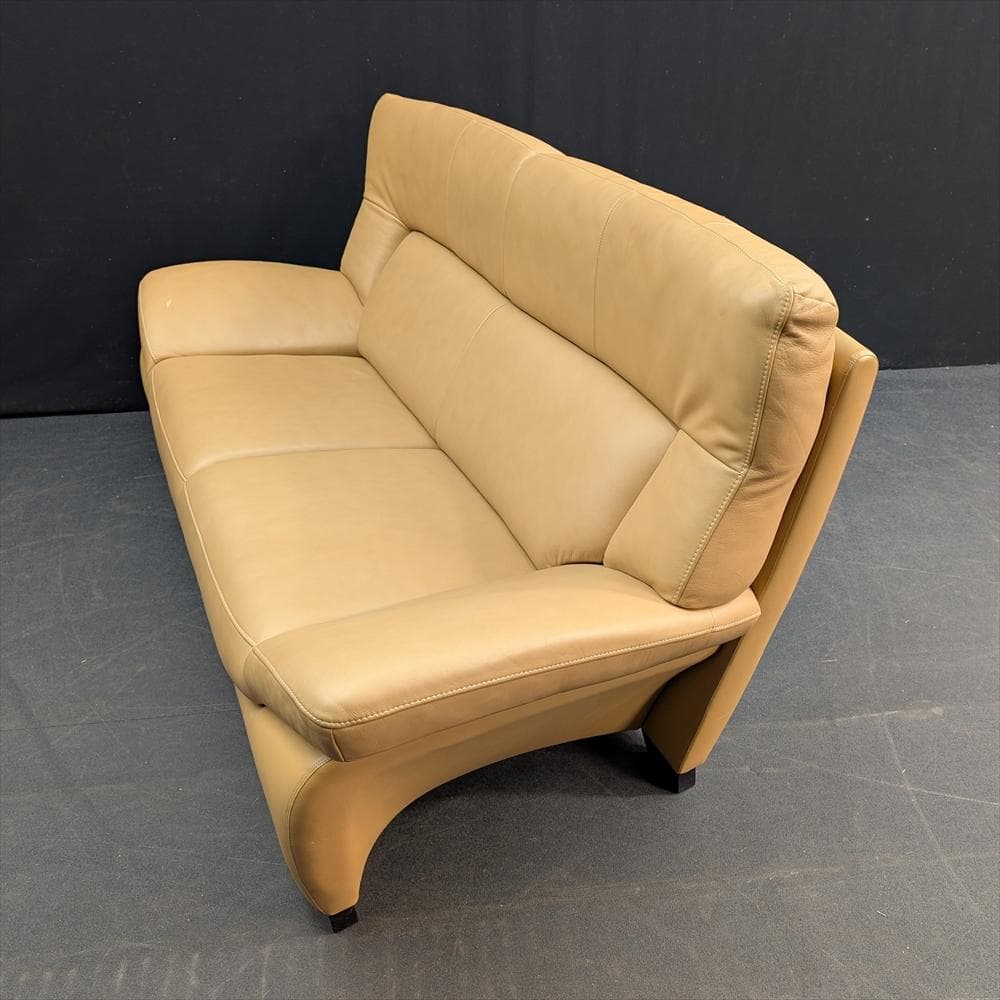 美品　カリモク　本革　ワイドラブソファ　ラブソファ　2人掛け　2P　2.5人掛け