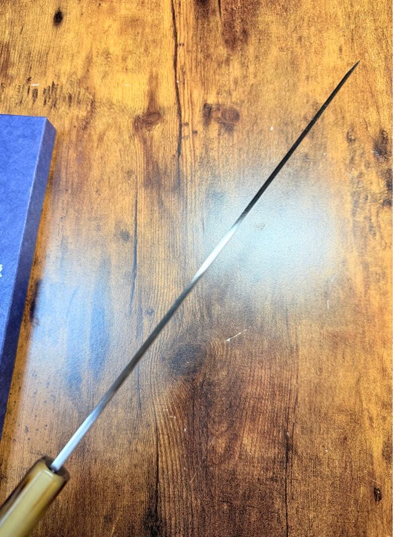 祥太郎作　左用　刺身 切付　本焼　白鋼　尺　鏡面　包丁　紫檀水牛八角柄