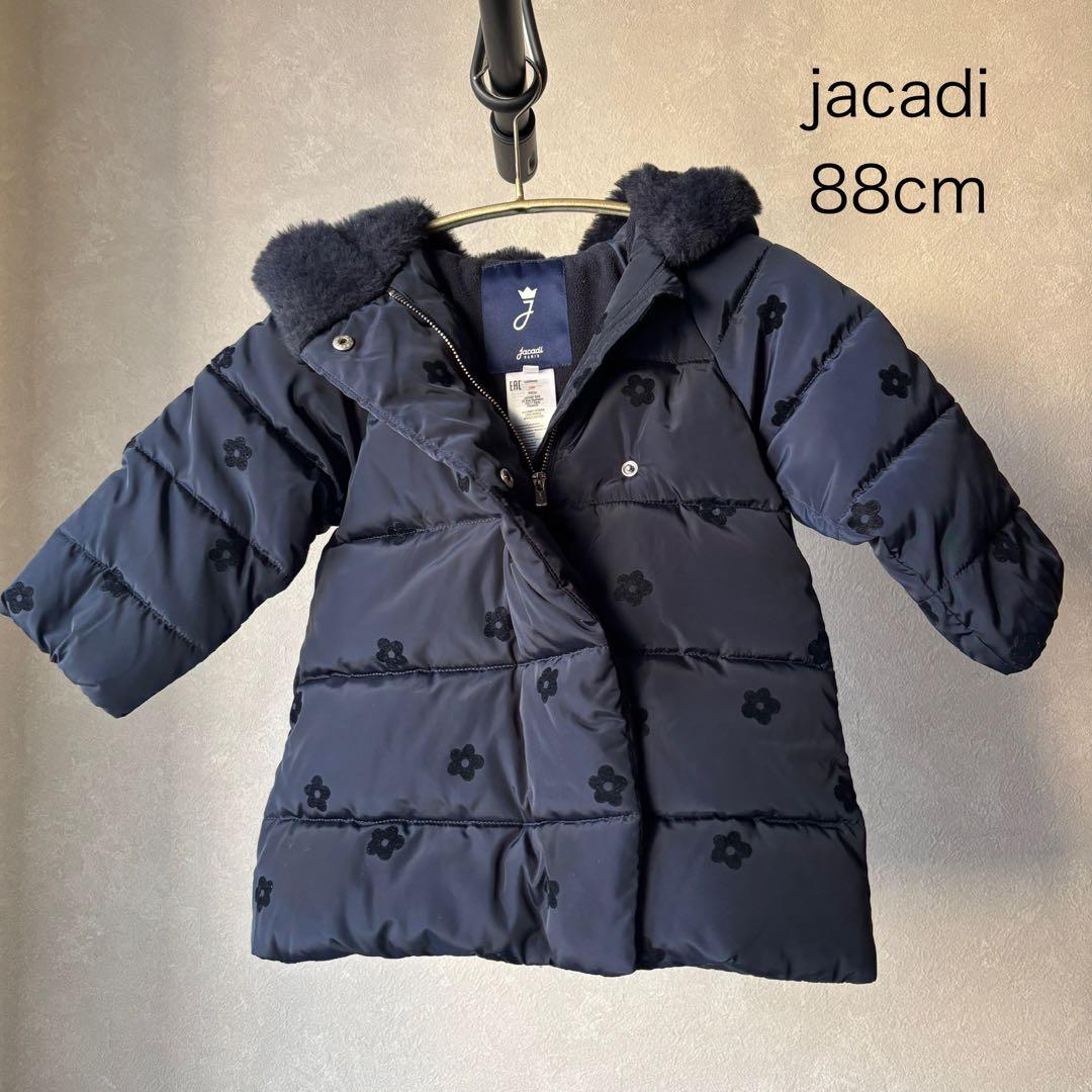 jacadi ネイビー 花柄ダウンコート 88cm