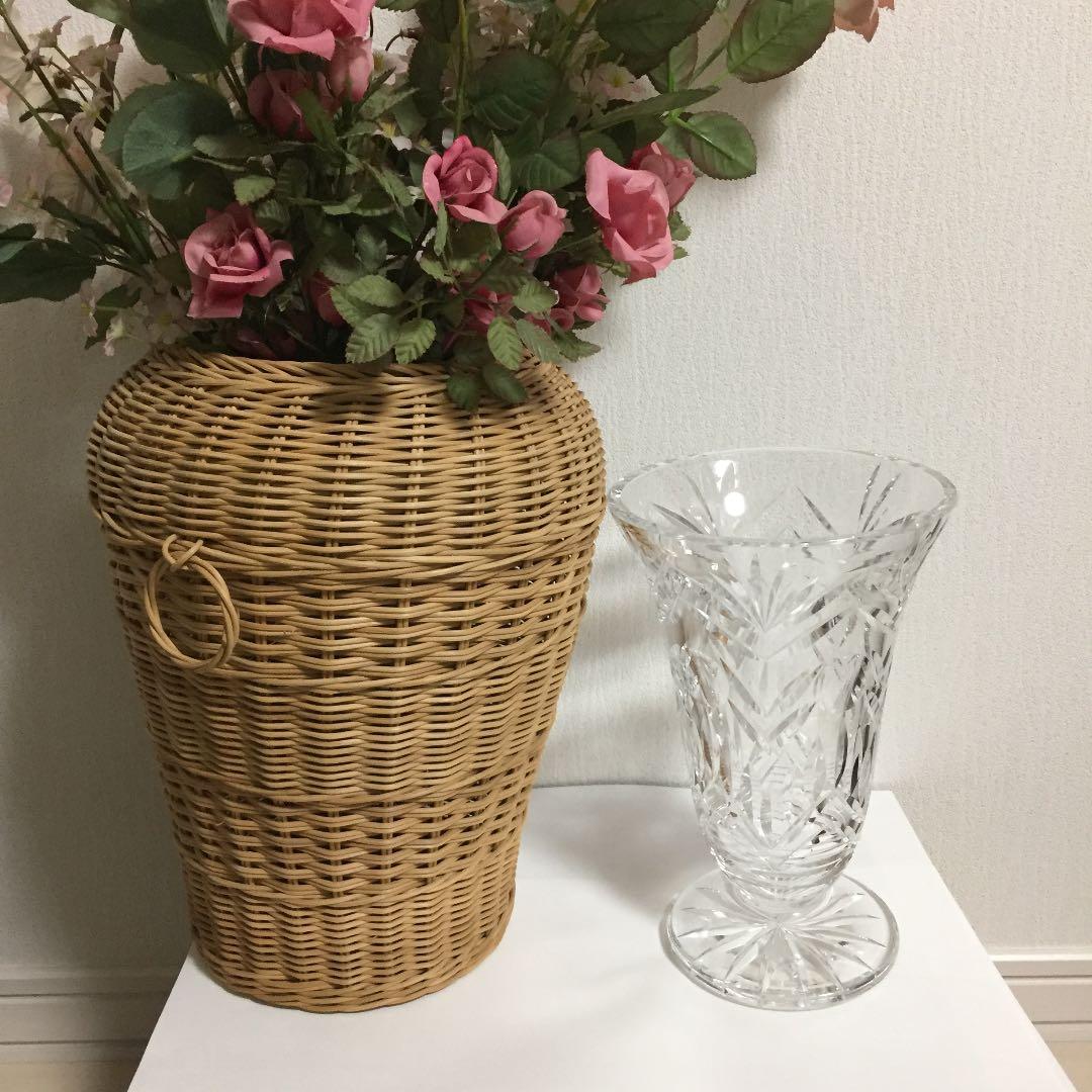 花瓶/籐籠/バスケット/籠/竹籠/ガラス/花/切子硝子