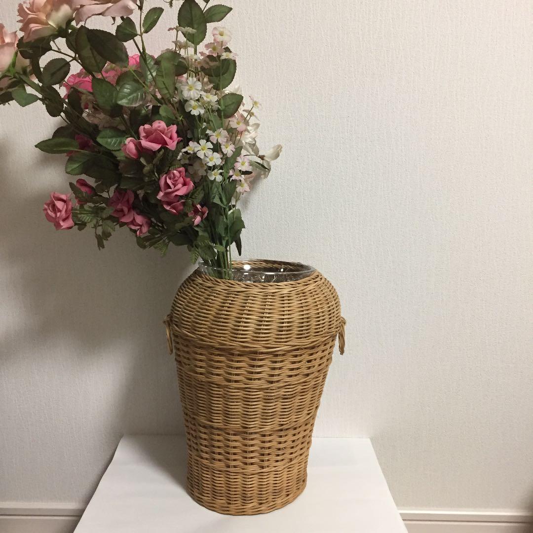 花瓶/籐籠/バスケット/籠/竹籠/ガラス/花/切子硝子