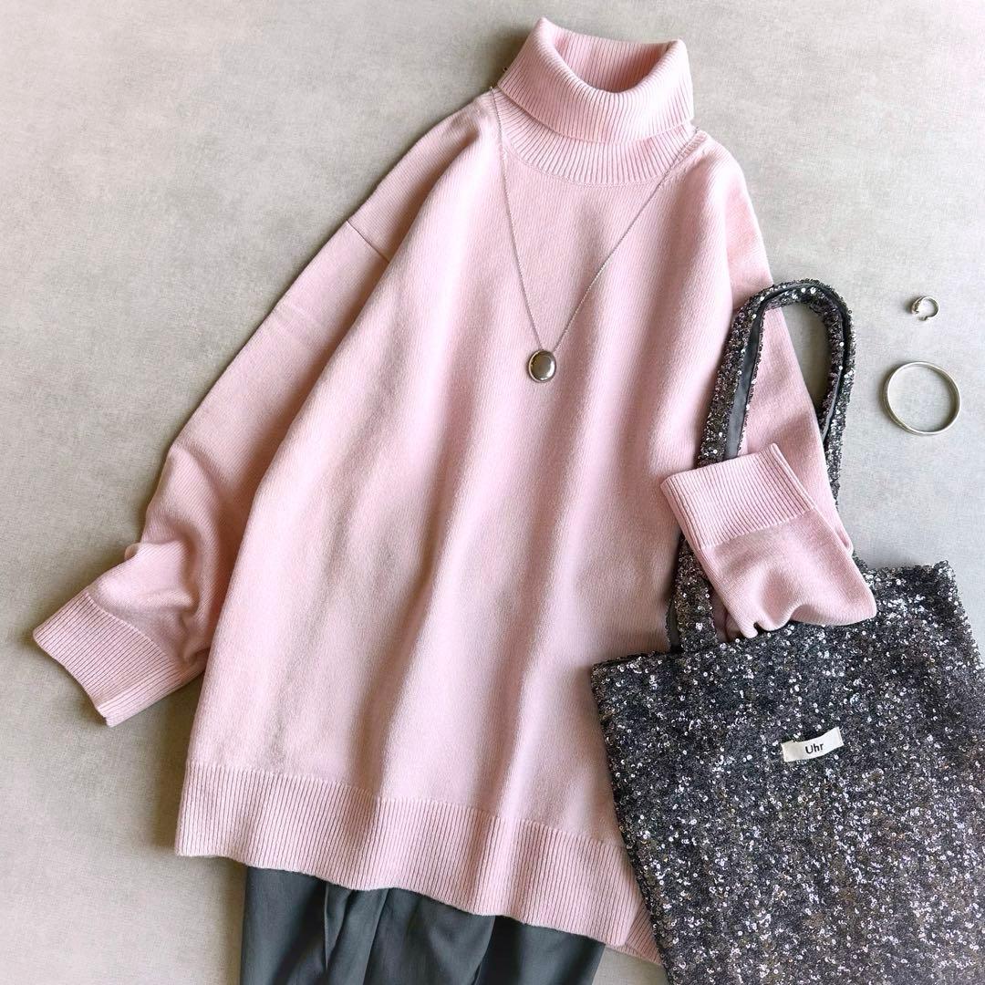 美品▲GALERIE VIE//ファインウールライトタートルネックニット ピンク