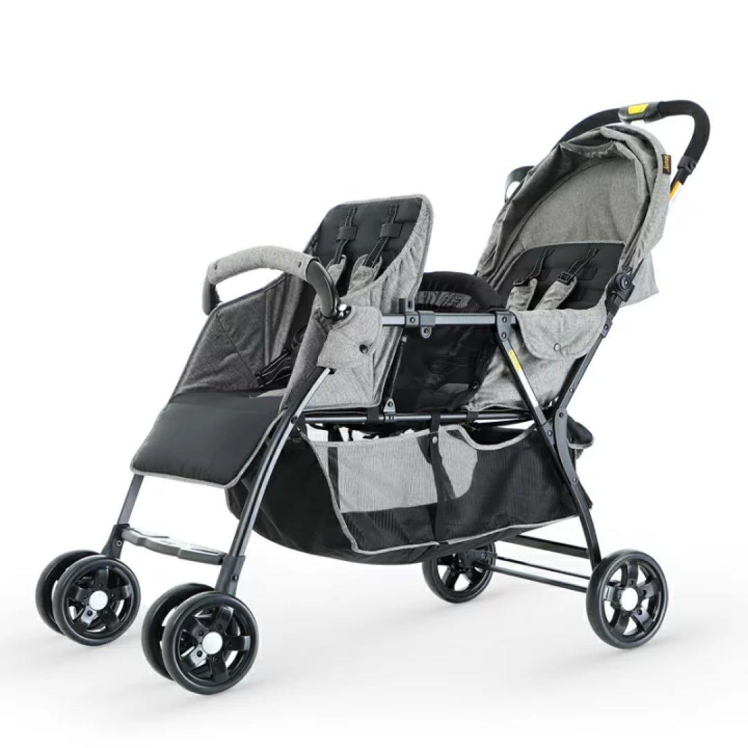 【期間限定価格】besrey 2人乗りベビーカー　グレー