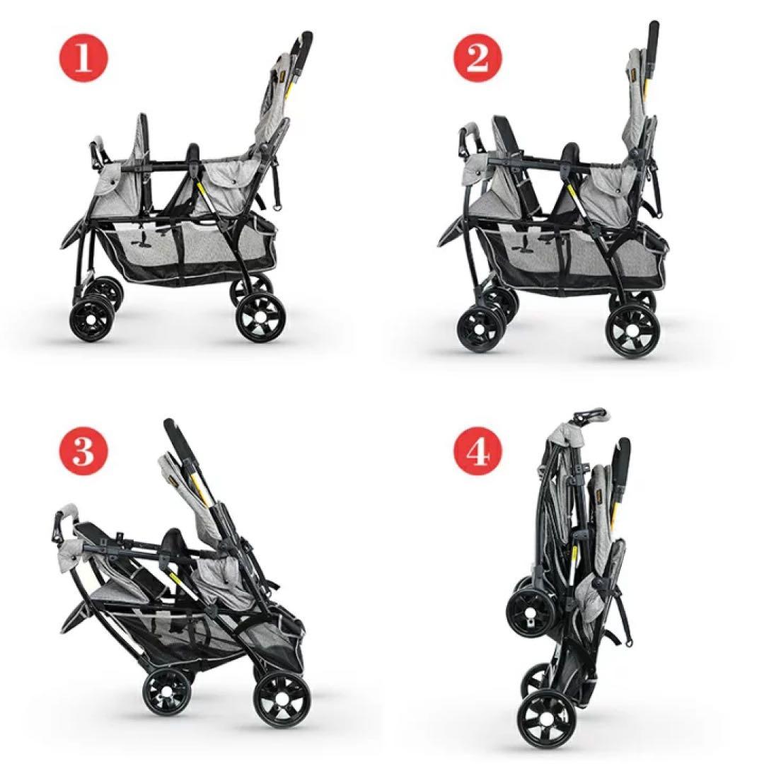 【期間限定価格】besrey 2人乗りベビーカー　グレー