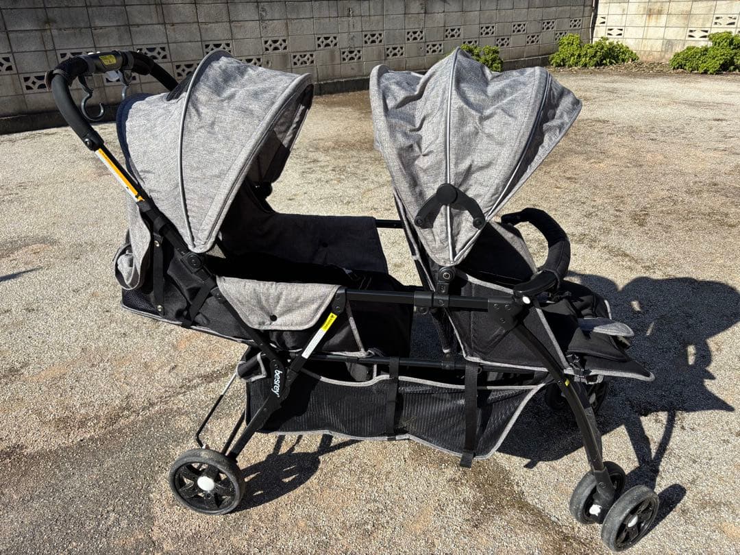 【期間限定価格】besrey 2人乗りベビーカー　グレー