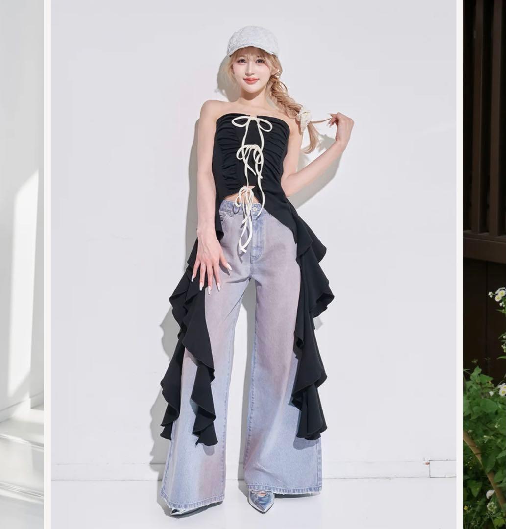 ダーリッチ カスケードフリルベアトップ 試着のみ新品 ブラック