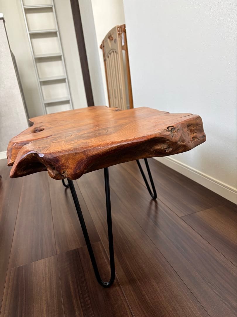 無垢材 自然木テーブル スチール脚 約95cm