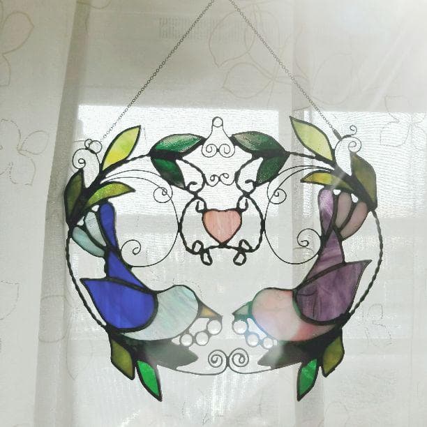 ご予約可　ステンドグラス製　ツインバードのサンキャッチャー