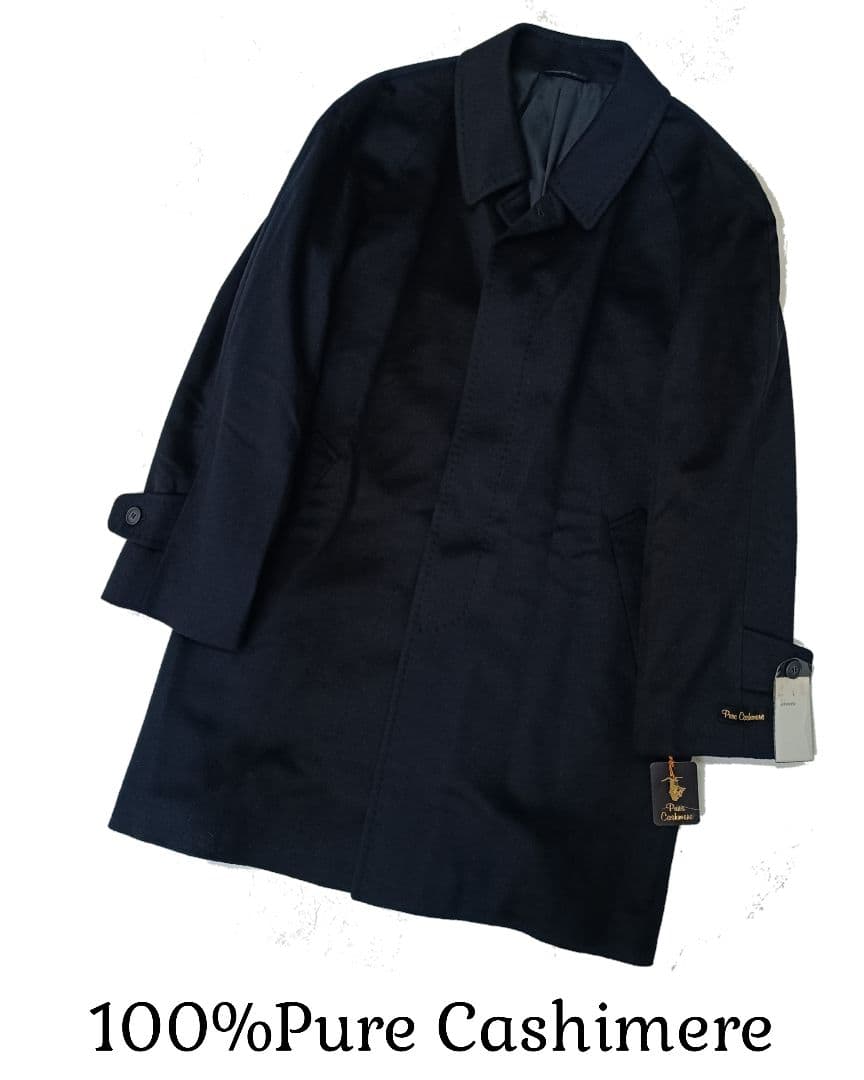 新品タグ付【Pure Cashmere】ネイビー100%カシミヤコートL寸j48