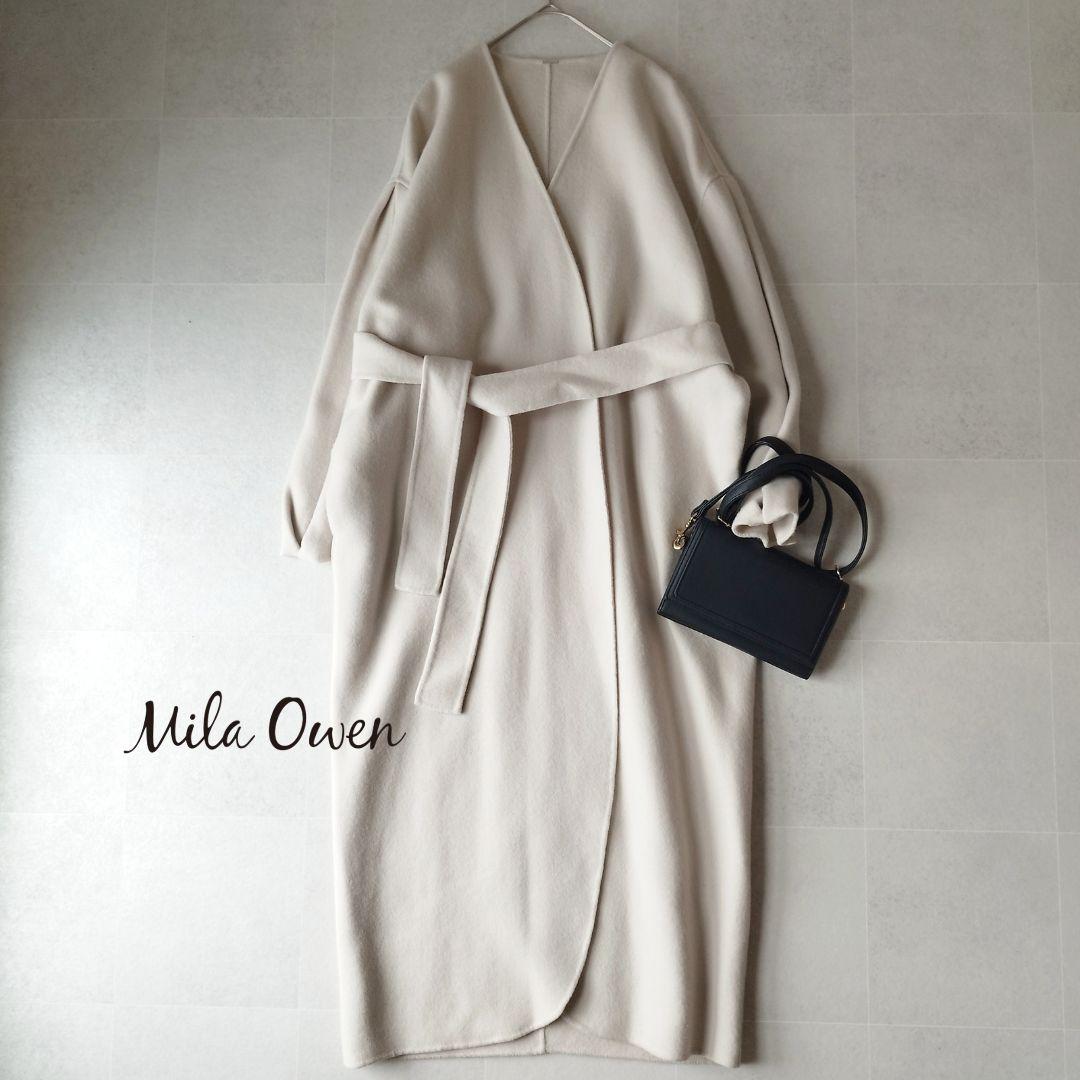 春カラー ミラオーウェン 袖ボリューム接結ノーカラーコート ふっくら袖