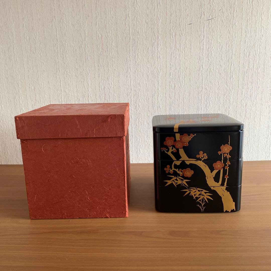 漆 三段重 黒 梅台松竹梅