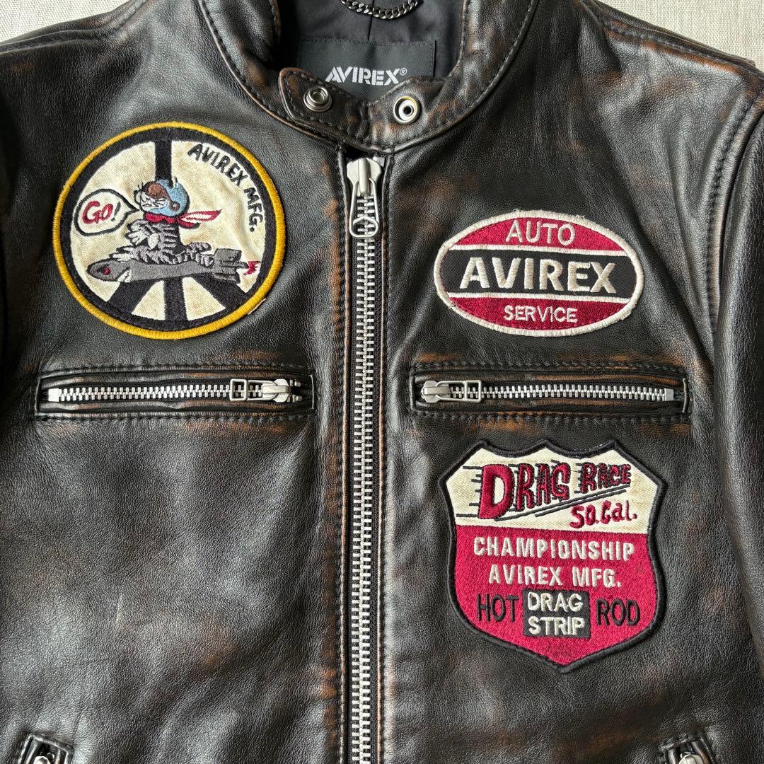 AVIREX エイジド スタンド シングルライダース　カスタム 羊革 茶芯 M