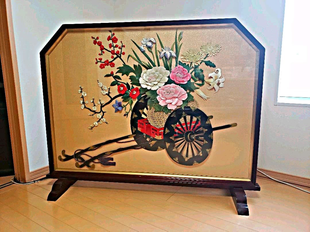素敵な額入り華やかな花車の押絵